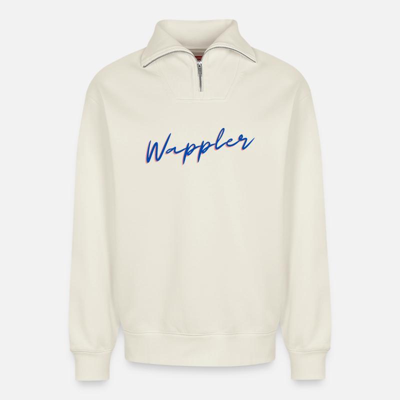 Wappler - Relaxed Unisex Organic Half Zip Sweatshirt – von SPREAD - Naturweiß