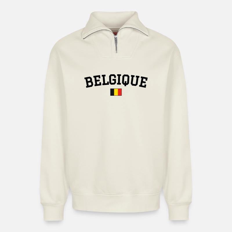 Drapeau Belge Noir - Sweat unisexe décontracté en coton biologique à demi-zip – de SPREAD - blanc cassé