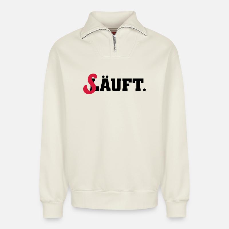 läuft säuft - Relaxed Unisex Organic Half Zip Sweatshirt – von SPREAD - Naturweiß