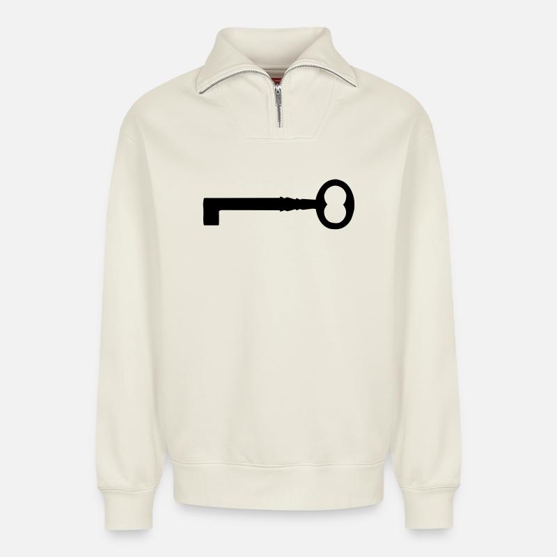 An old key - Relaxed Unisex Organic Half Zip Sweatshirt – by SPREAD - off white
