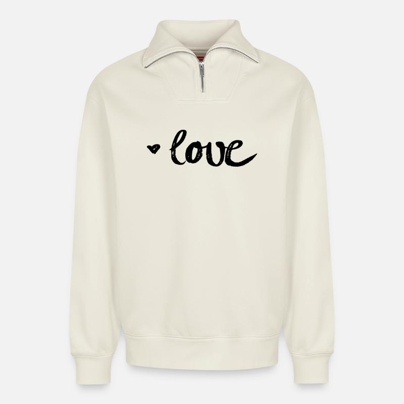 Amour - Sweat unisexe décontracté en coton biologique à demi-zip – de SPREAD - blanc cassé