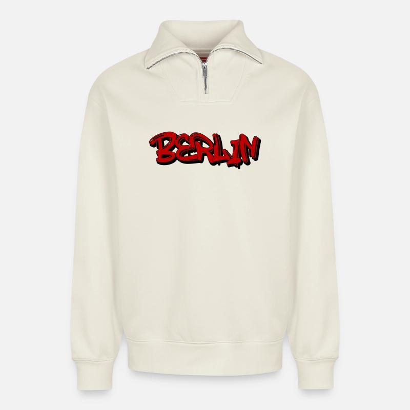 Berlin Graffiti Style - Relaxed Unisex Organic Half Zip Sweatshirt – von SPREAD - Naturweiß