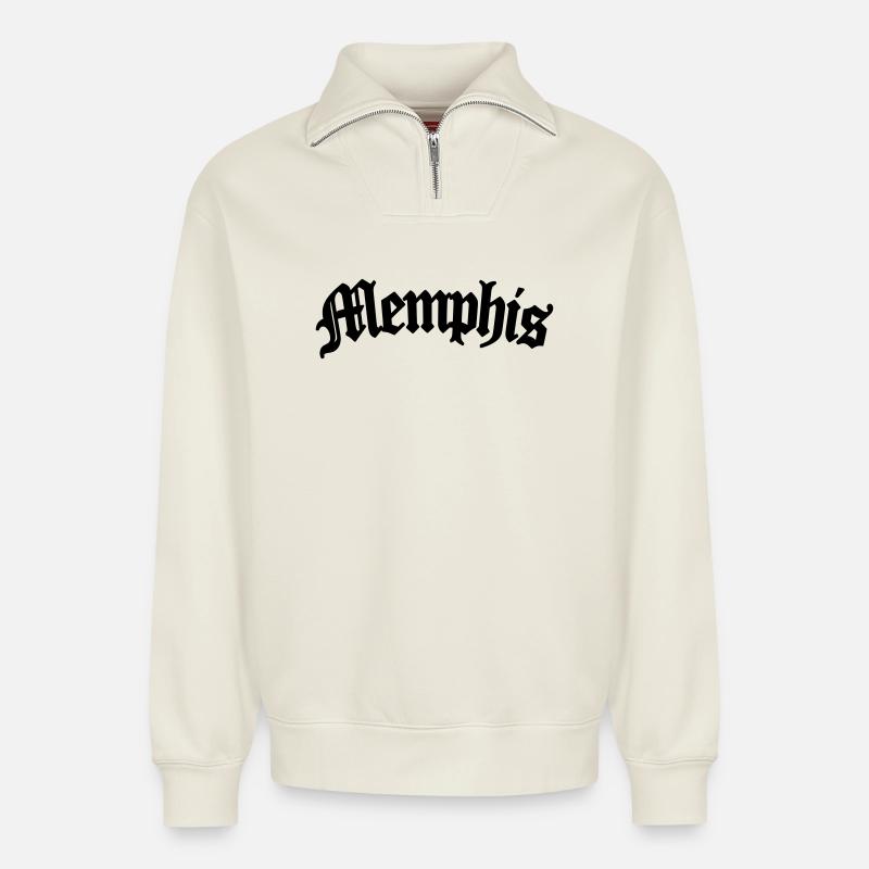 Memphis - Sweat unisexe décontracté en coton biologique à demi-zip – de SPREAD - blanc cassé