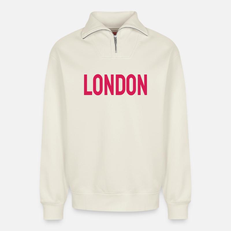 Londres - Sweat unisexe décontracté en coton biologique à demi-zip – de SPREAD - blanc cassé