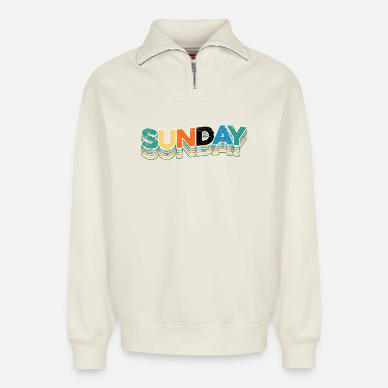 Dimanche - Sweat unisexe décontracté en coton biologique à demi-zip – de SPREAD - blanc cassé