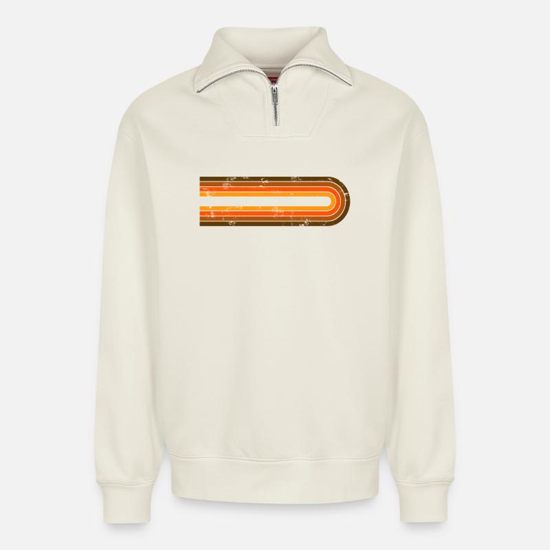 Rayures rétro - Sweat unisexe décontracté en coton biologique à demi-zip – de SPREAD - blanc cassé