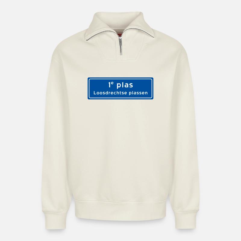 Loosdrechtse plassen 1st plas - Relaxed Unisex Organic Half Zip Sweatshirt – von SPREAD - Naturweiß