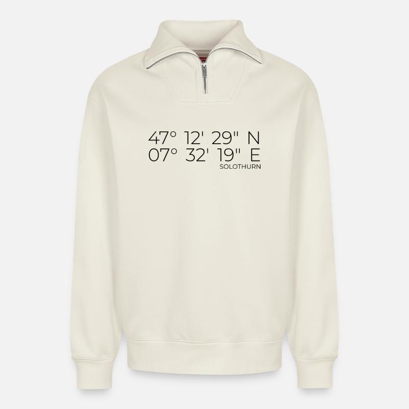 Coordinates Solothurn - Relaxed Unisex Organic Half Zip Sweatshirt – by SPREAD - off white