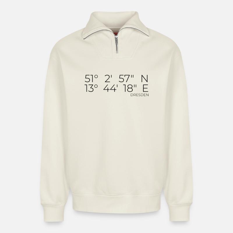 coordonnées Dresde - Sweat unisexe décontracté en coton biologique à demi-zip – de SPREAD - blanc cassé
