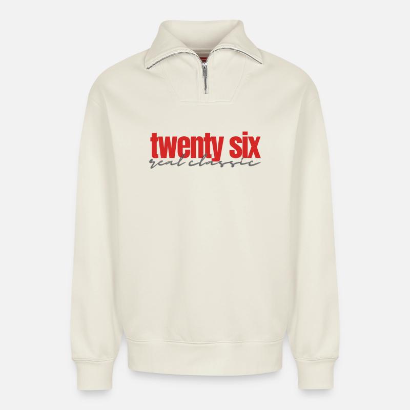 twenty six real classic - Relaxed Unisex Organic Half Zip Sweatshirt – von SPREAD - Naturweiß