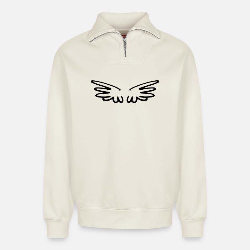 Aile - Sweat unisexe décontracté en coton biologique à demi-zip – de SPREAD - blanc cassé