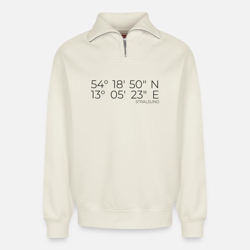 coordonnées Stralsund - Sweat unisexe décontracté en coton biologique à demi-zip – de SPREAD - blanc cassé