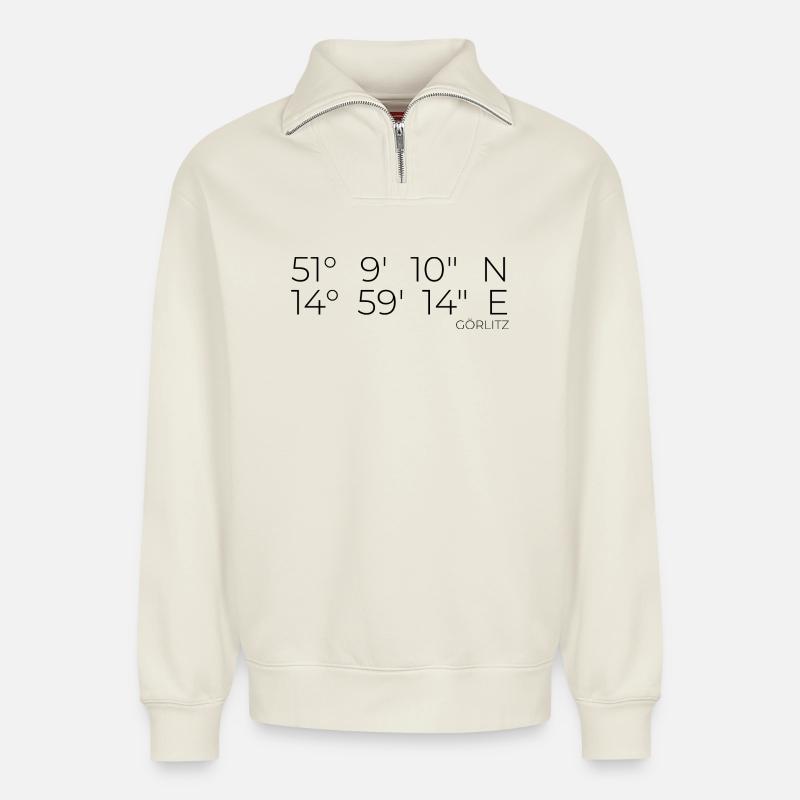 coordonnées Görlitz - Sweat unisexe décontracté en coton biologique à demi-zip – de SPREAD - blanc cassé
