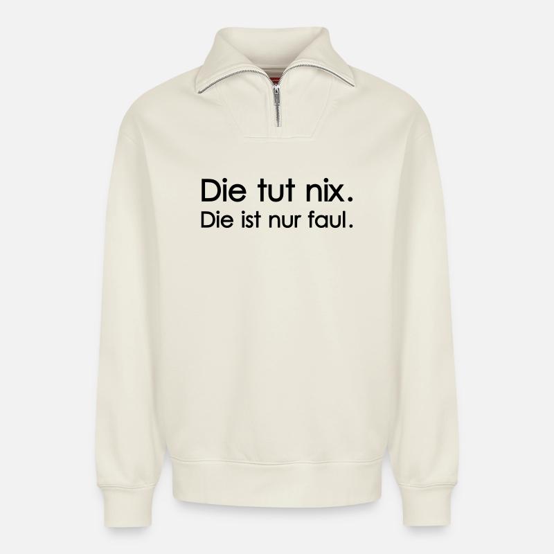 it doesn't do anything - Relaxed Unisex Organic Half Zip Sweatshirt – by SPREAD - off white
