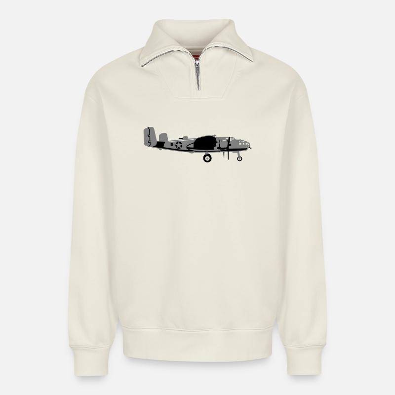 B-25 - Sweat unisexe décontracté en coton biologique à demi-zip – de SPREAD - blanc cassé