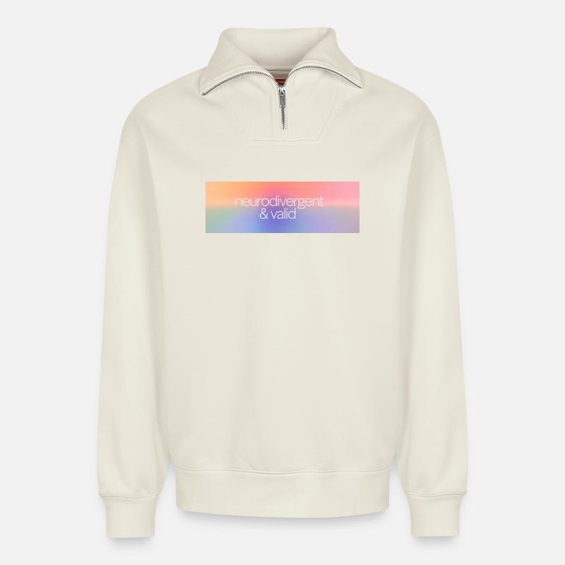 Neurodivergent & valid - Relaxed Unisex Organic Half Zip Sweatshirt – von SPREAD - Naturweiß