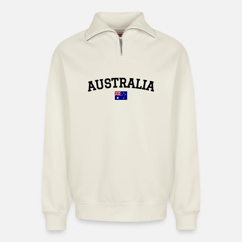 Drapeau australien Noir - Sweat unisexe décontracté en coton biologique à demi-zip – de SPREAD - blanc cassé