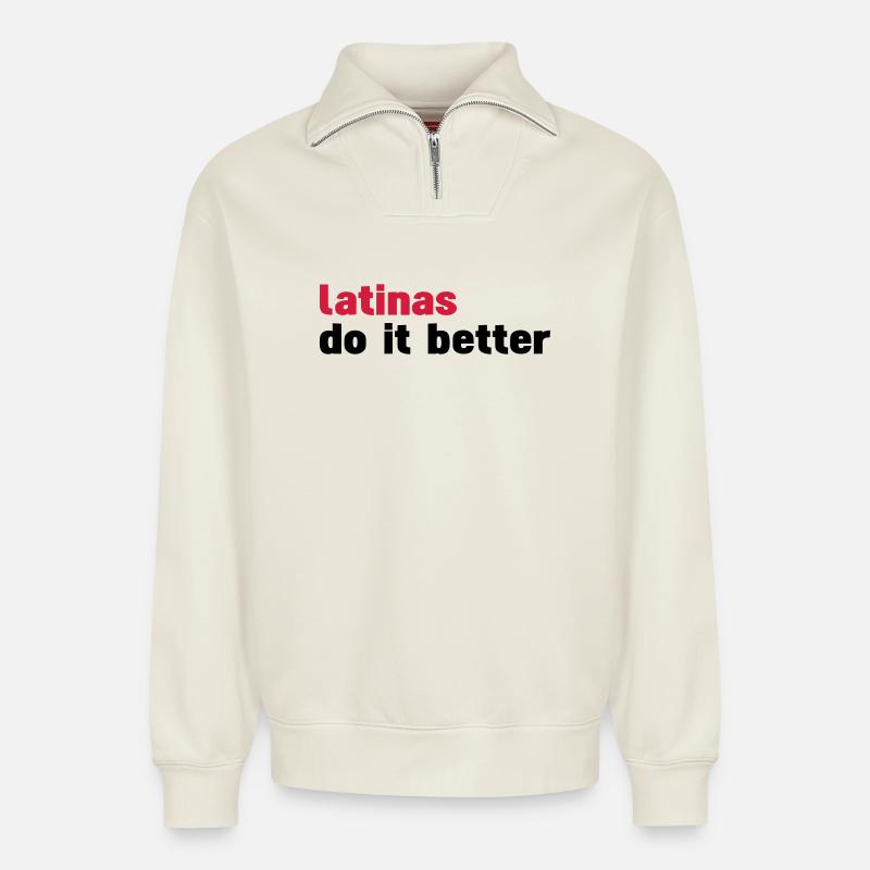 latinas do it better - Relaxed Unisex Organic Half Zip Sweatshirt – von SPREAD - Naturweiß