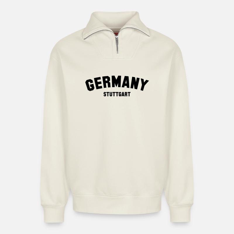 STUTTGART - Relaxed Unisex Organic Half Zip Sweatshirt – von SPREAD - Naturweiß