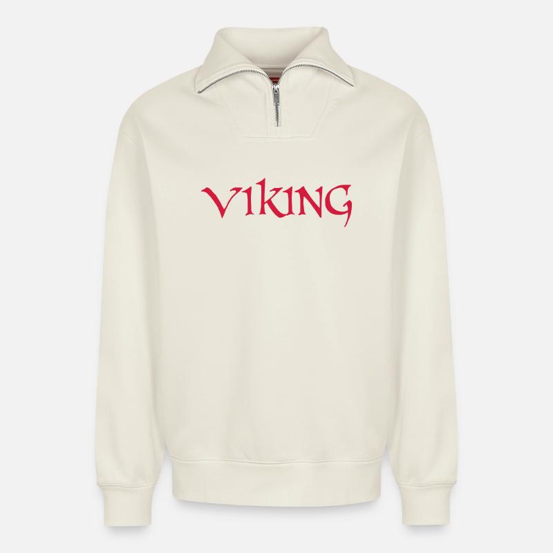Viking - Relaxed Unisex Organic Half Zip Sweatshirt – von SPREAD - Naturweiß