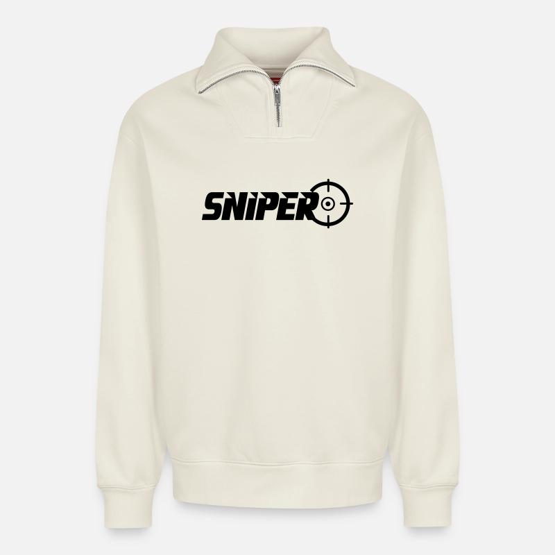 sniper - Relaxed Unisex Organic Half Zip Sweatshirt – von SPREAD - Naturweiß