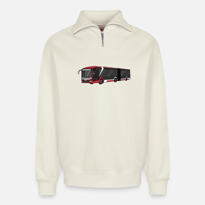Bus - Relaxed Unisex Organic Half Zip Sweatshirt – by SPREAD - off white
