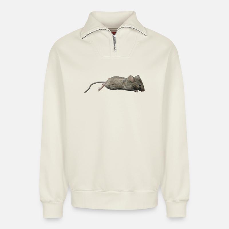 Maus - Relaxed Unisex Organic Half Zip Sweatshirt – von SPREAD - Naturweiß