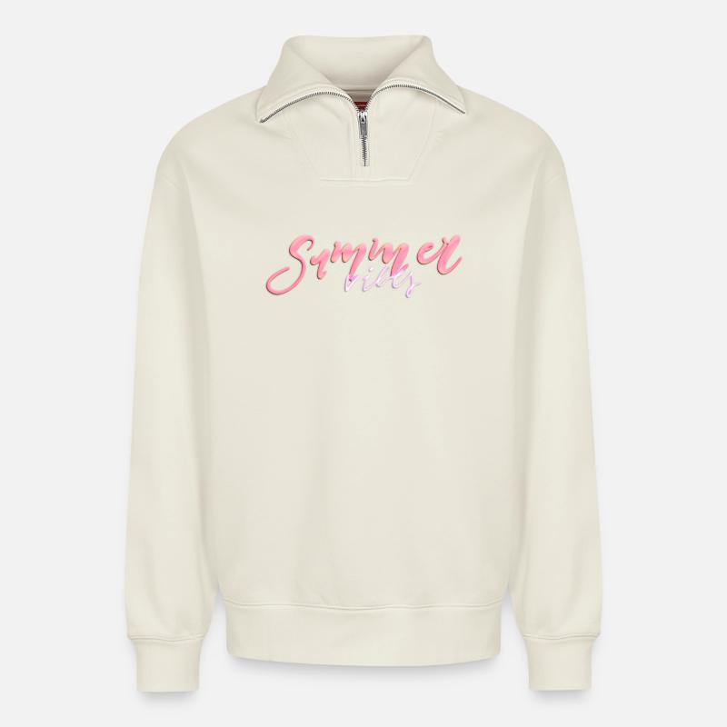 Summer Vibes – Neon Handlettering - Relaxed Unisex Organic Half Zip Sweatshirt – von SPREAD - Naturweiß