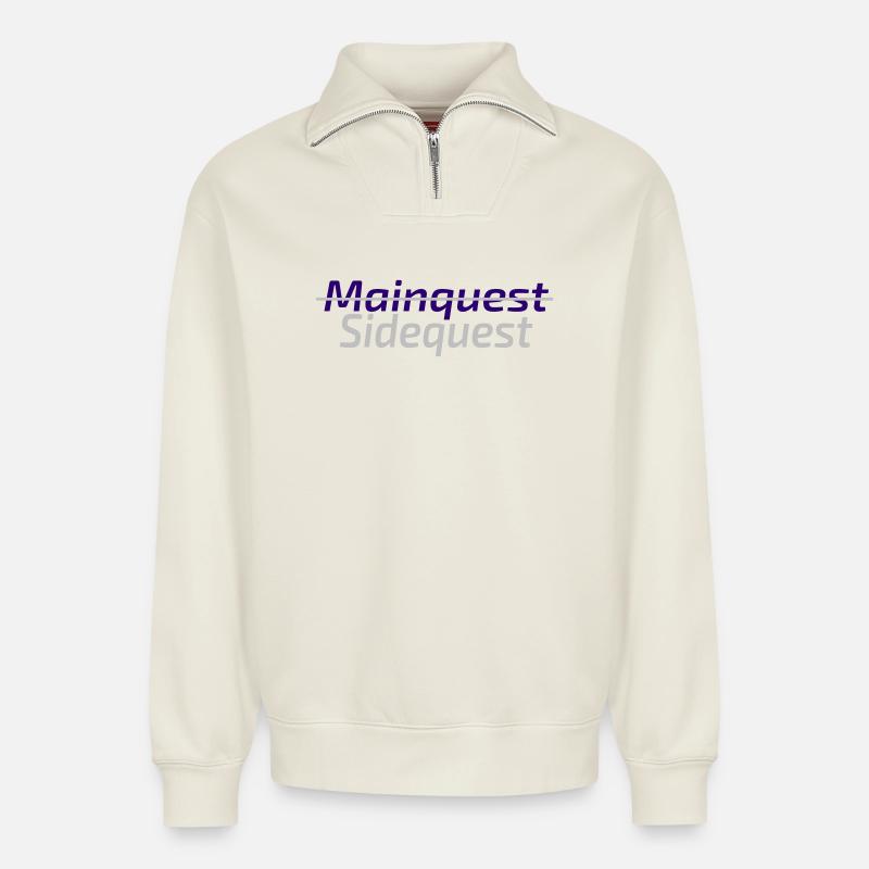 Sidequest Mode on - Relaxed Unisex Organic Half Zip Sweatshirt – by SPREAD - off white