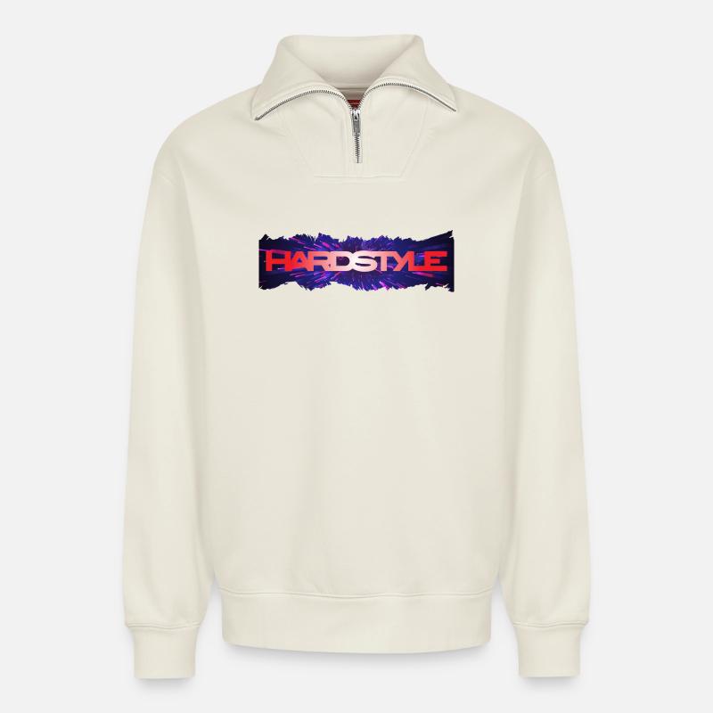 Hardstyle Neon Burst Logo - Relaxed Unisex Organic Half Zip Sweatshirt – by SPREAD - off white