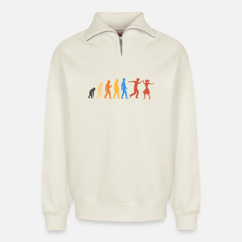 Swing-Tanz - Die höchste Stufe der Evolution - Relaxed Unisex Organic Half Zip Sweatshirt – von SPREAD - Naturweiß