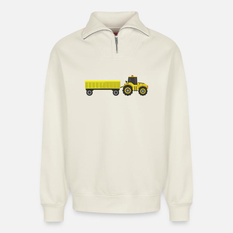 Traktor - Relaxed Unisex Organic Half Zip Sweatshirt – von SPREAD - Naturweiß
