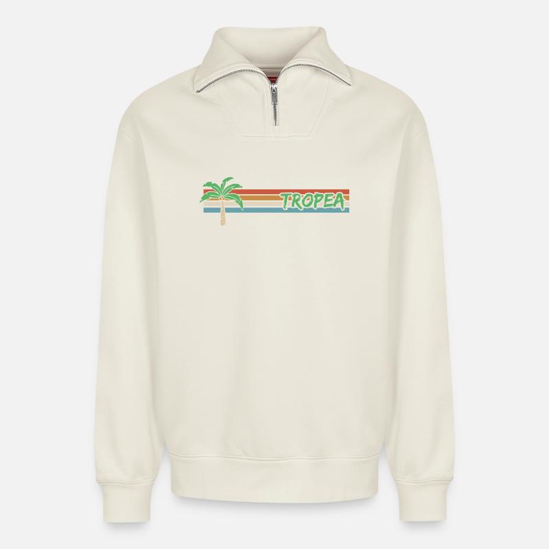 Urlaub Tropea - Relaxed Unisex Organic Half Zip Sweatshirt – von SPREAD - Naturweiß
