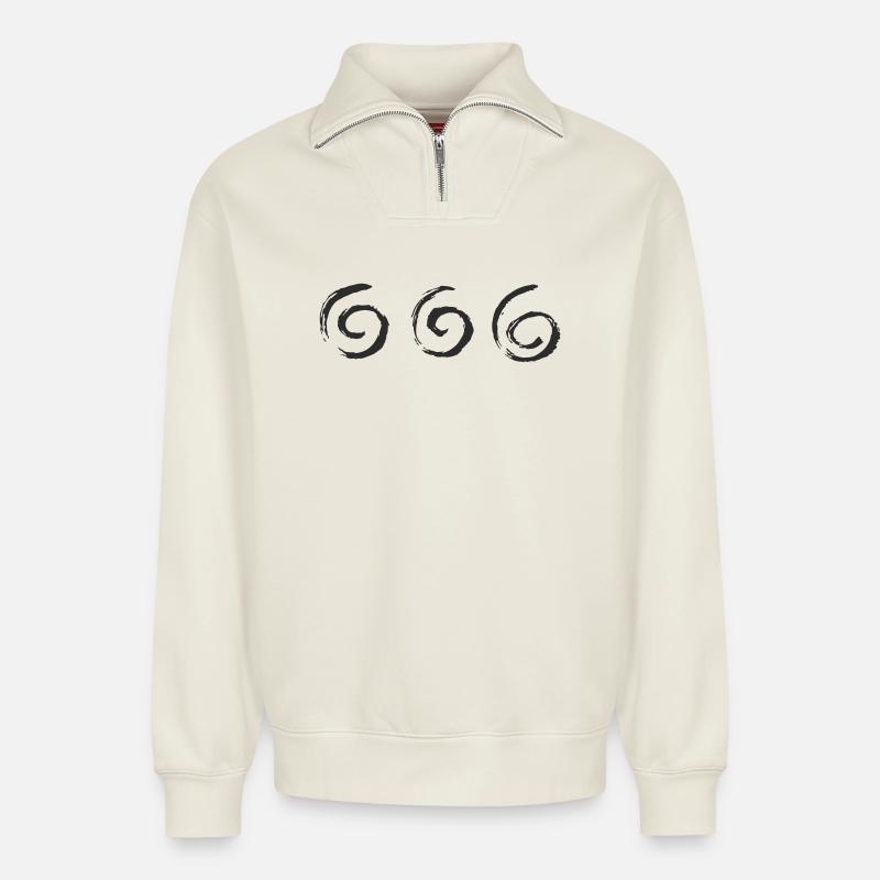 Triple Brush Circles - Relaxed Unisex Organic Half Zip Sweatshirt – by SPREAD - off white