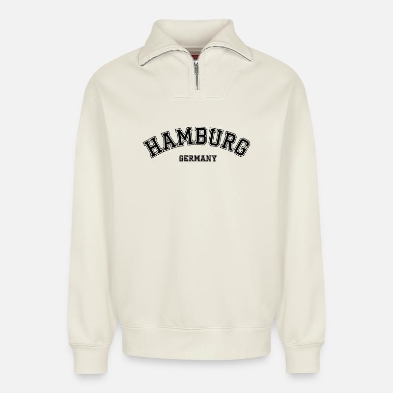 Hamburg Germany Urban Statement Art - Relaxed Unisex Organic Half Zip Sweatshirt – von SPREAD - Naturweiß