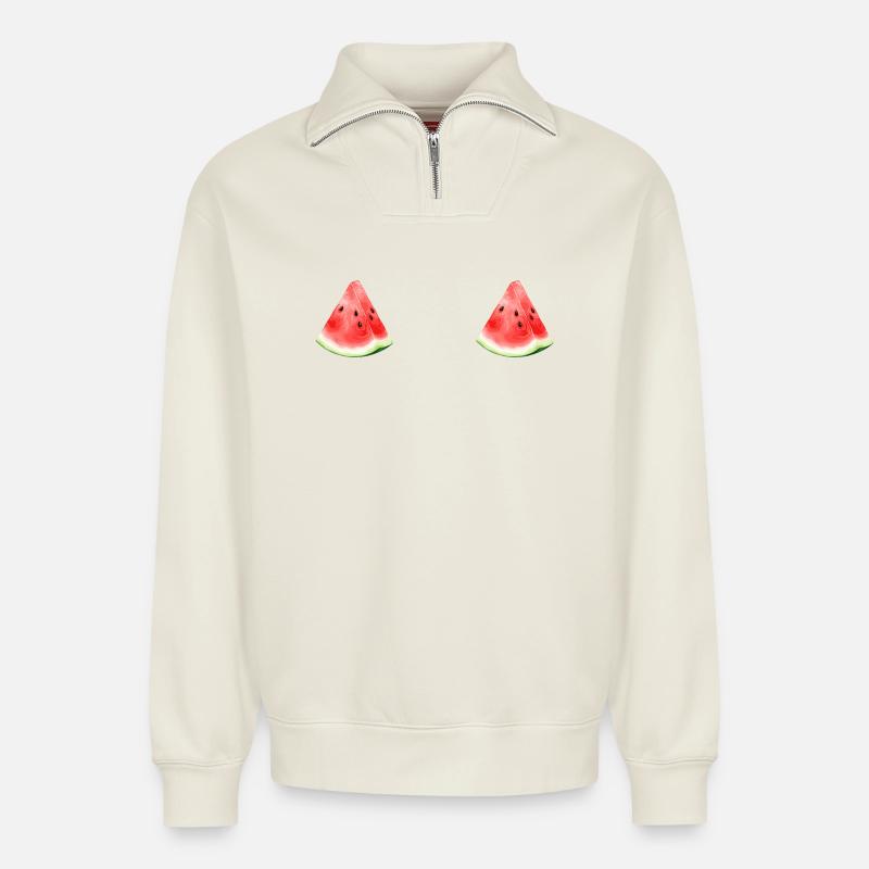 Watermelon Watermelon - Relaxed Unisex Organic Half Zip Sweatshirt – by SPREAD - off white