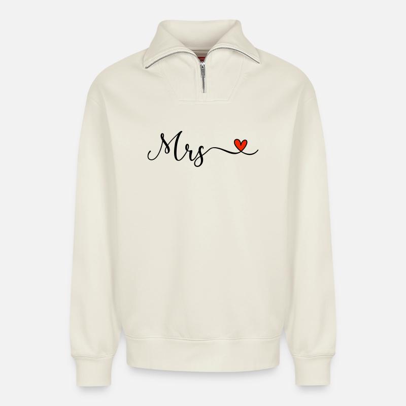 Mrs - Relaxed Unisex Organic Half Zip Sweatshirt – von SPREAD - Naturweiß