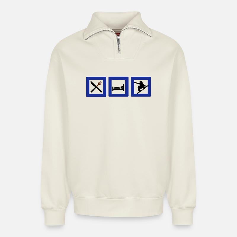snowboard - Relaxed Unisex Organic Half Zip Sweatshirt – von SPREAD - Naturweiß