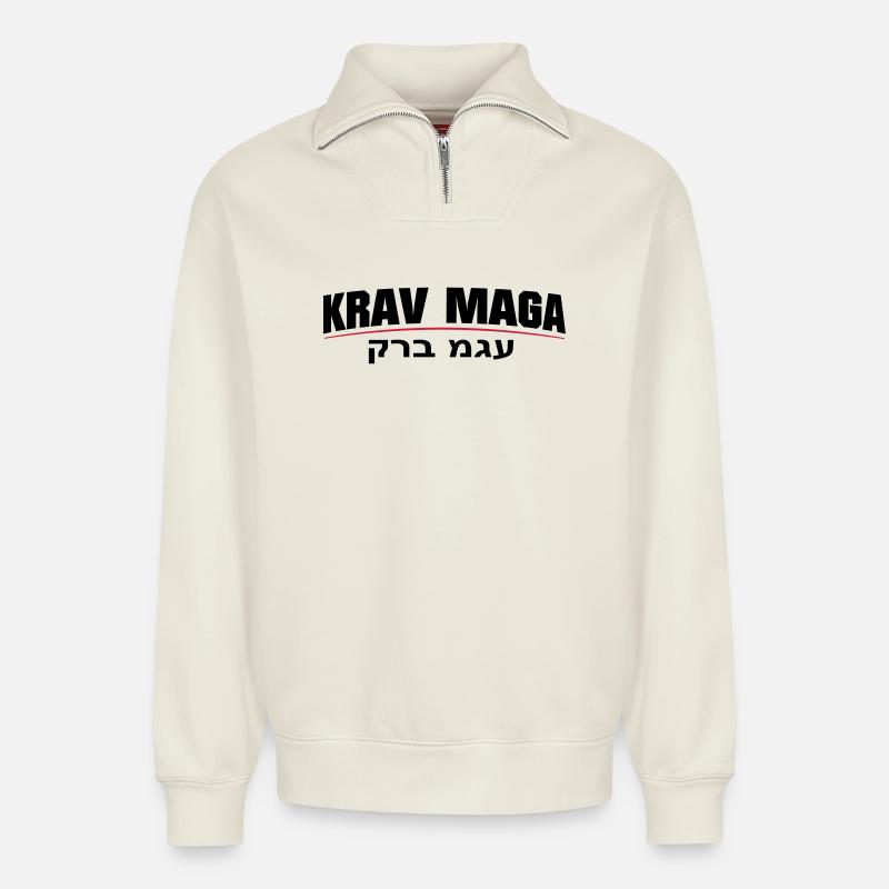 KravMaga Original - Relaxed Unisex Organic Half Zip Sweatshirt – von SPREAD - Naturweiß