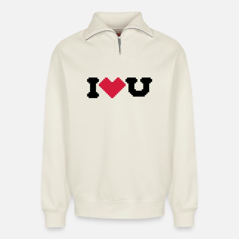 i love u - Relaxed Unisex Organic Half Zip Sweatshirt – von SPREAD - Naturweiß