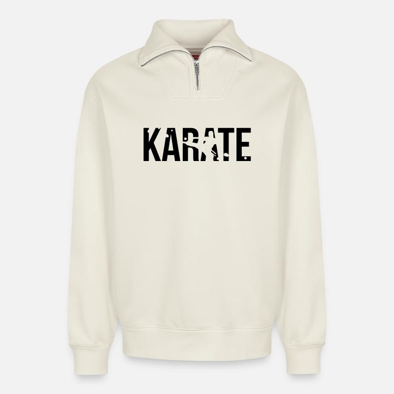 karaté - Sweat unisexe décontracté en coton biologique à demi-zip – de SPREAD - blanc cassé
