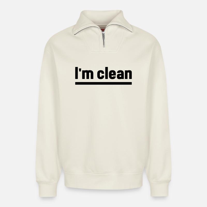 Je suis propre - Sweat unisexe décontracté en coton biologique à demi-zip – de SPREAD - blanc cassé