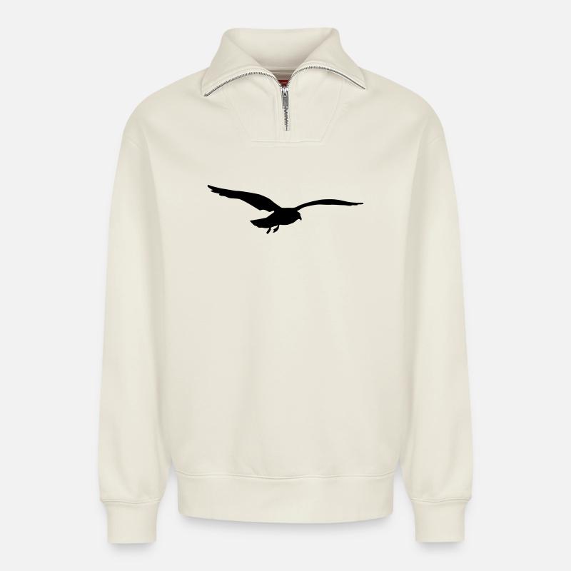 mouette - Sweat unisexe décontracté en coton biologique à demi-zip – de SPREAD - blanc cassé