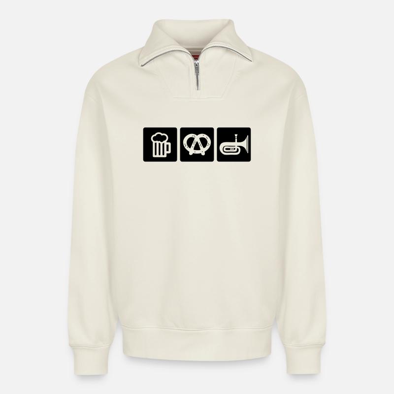 brezel blasmusik - Relaxed Unisex Organic Half Zip Sweatshirt – von SPREAD - Naturweiß