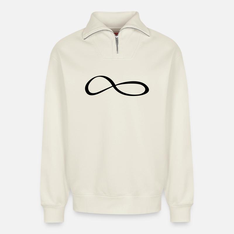 Infinity Sign Symbol - Relaxed Unisex Organic Half Zip Sweatshirt – by SPREAD - off white