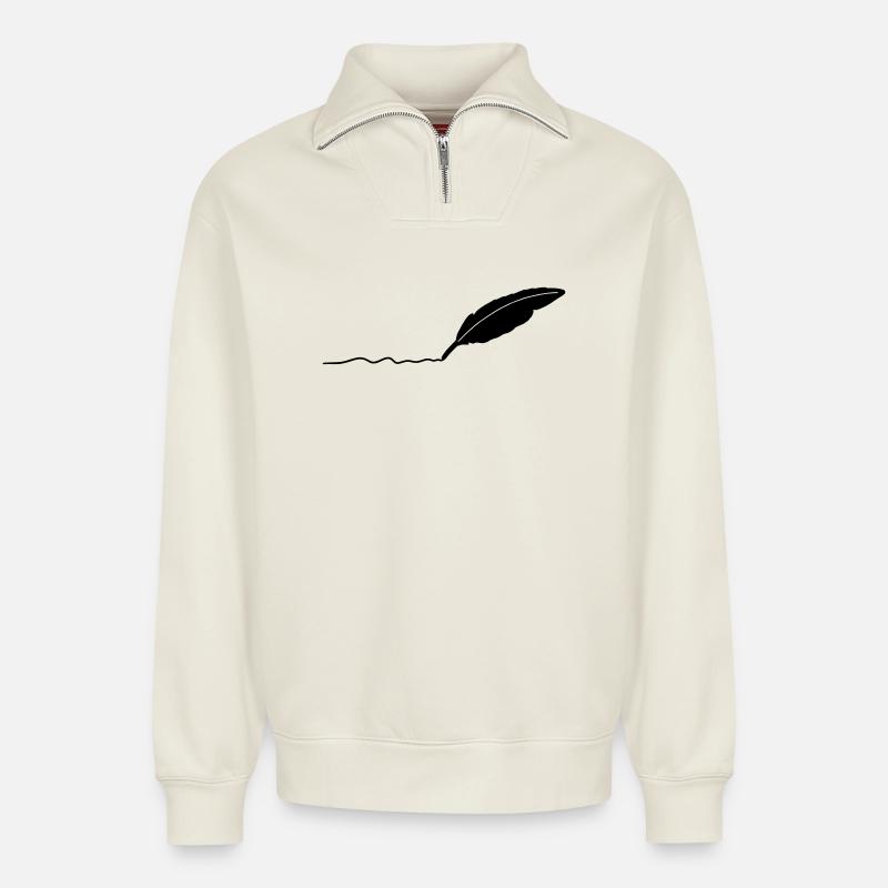 writing pen - Relaxed Unisex Organic Half Zip Sweatshirt – by SPREAD - off white