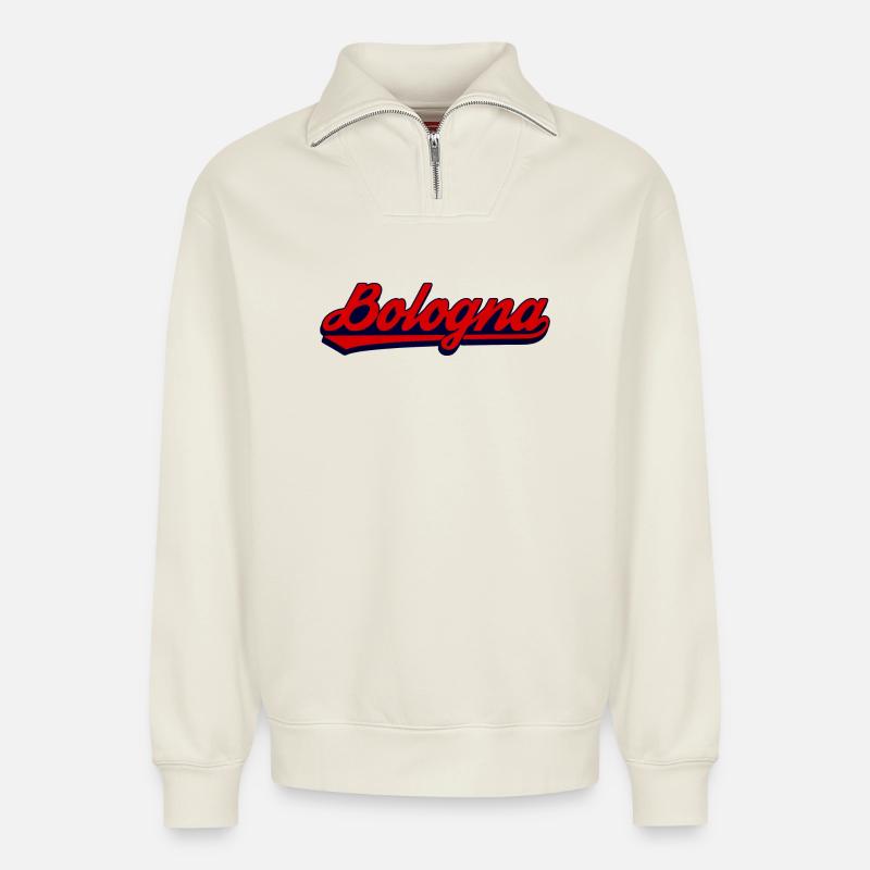 Bologna Script Retro Design - Relaxed Unisex Organic Half Zip Sweatshirt – von SPREAD - Naturweiß