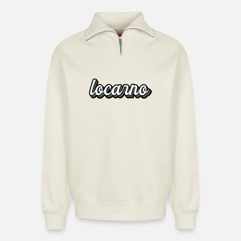 Locarno Rainbow Script - Relaxed Unisex Organic Half Zip Sweatshirt – by SPREAD - off white