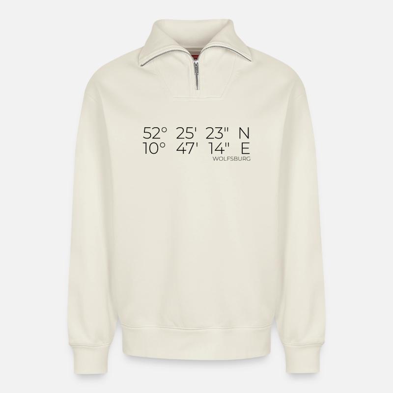 Coordinates Wolfsburg - Relaxed Unisex Organic Half Zip Sweatshirt – by SPREAD - off white