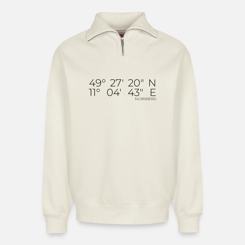 Coordinates Nuremberg - Relaxed Unisex Organic Half Zip Sweatshirt – by SPREAD - off white